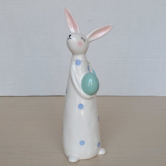 Martha Stewart Ceramic Dotted Easter Bunny Rabbit With Blue Egg Figurine 10.5" - Picture 10 of 13
